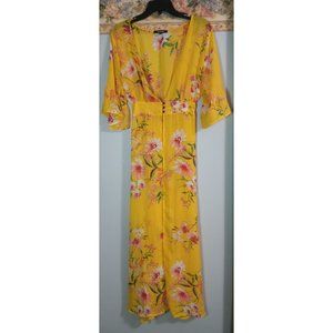 Ups & Downs XL Yellow Floral Romantic Colorful Cover Maxi Travel Beach Pool Dres